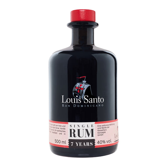 Vorderseite mit Beschriftung des Louis Santo Premium Rum 7Jahre