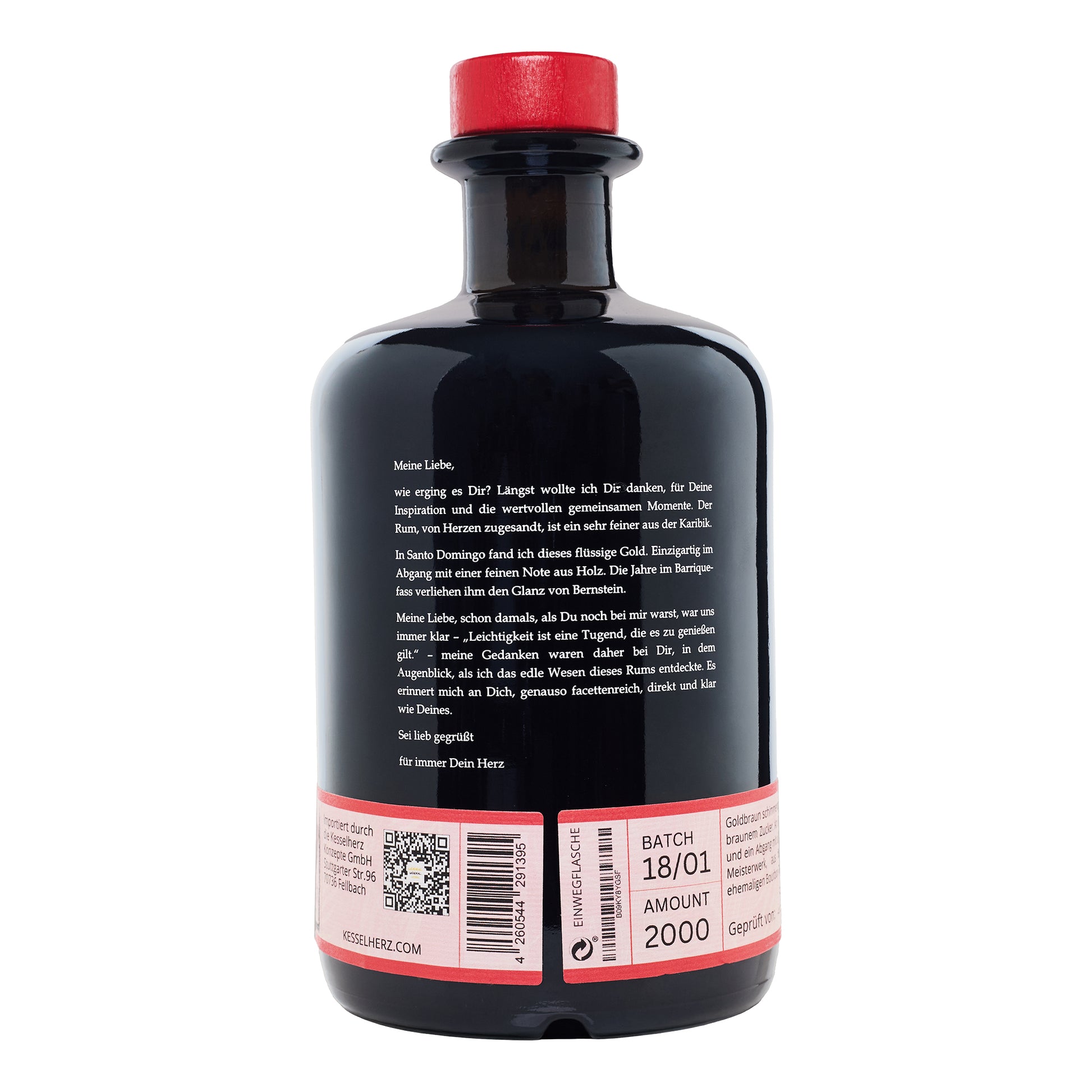 Rückseite mit Beschriftung des Louis Santo Premium Rum 7 Jahre