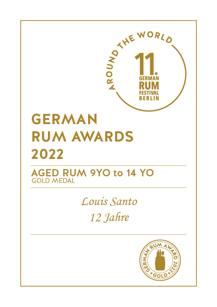 Urkunde der Gold Auszeichnung des Louis Santo Rum 12 Jahre auf dem 11. German Rum Festival