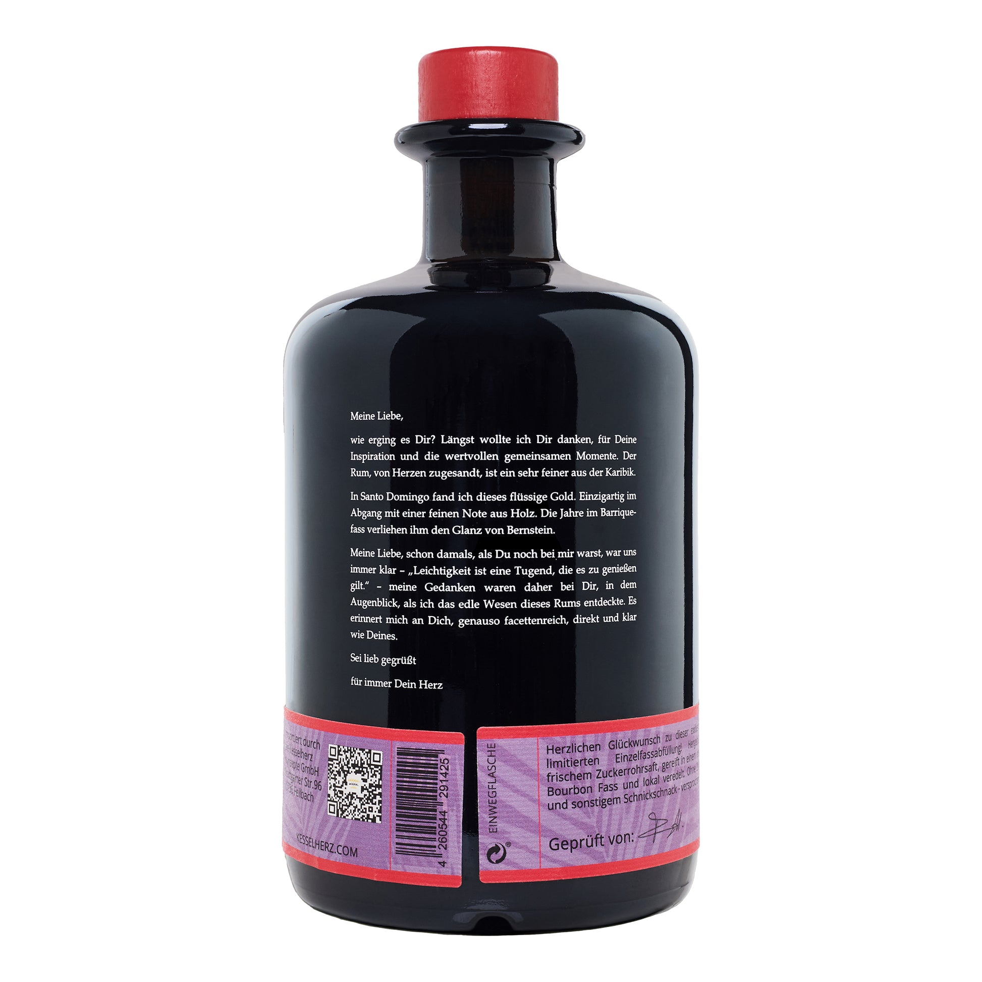 Rückseite der Louis Santo Rum Flasche des Jahrgangs 10 Sonderabfüllung