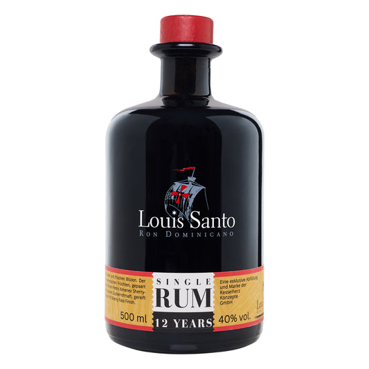 Vorderseite mit Beschriftung des Louis Santo Premium Rum 12Jahre