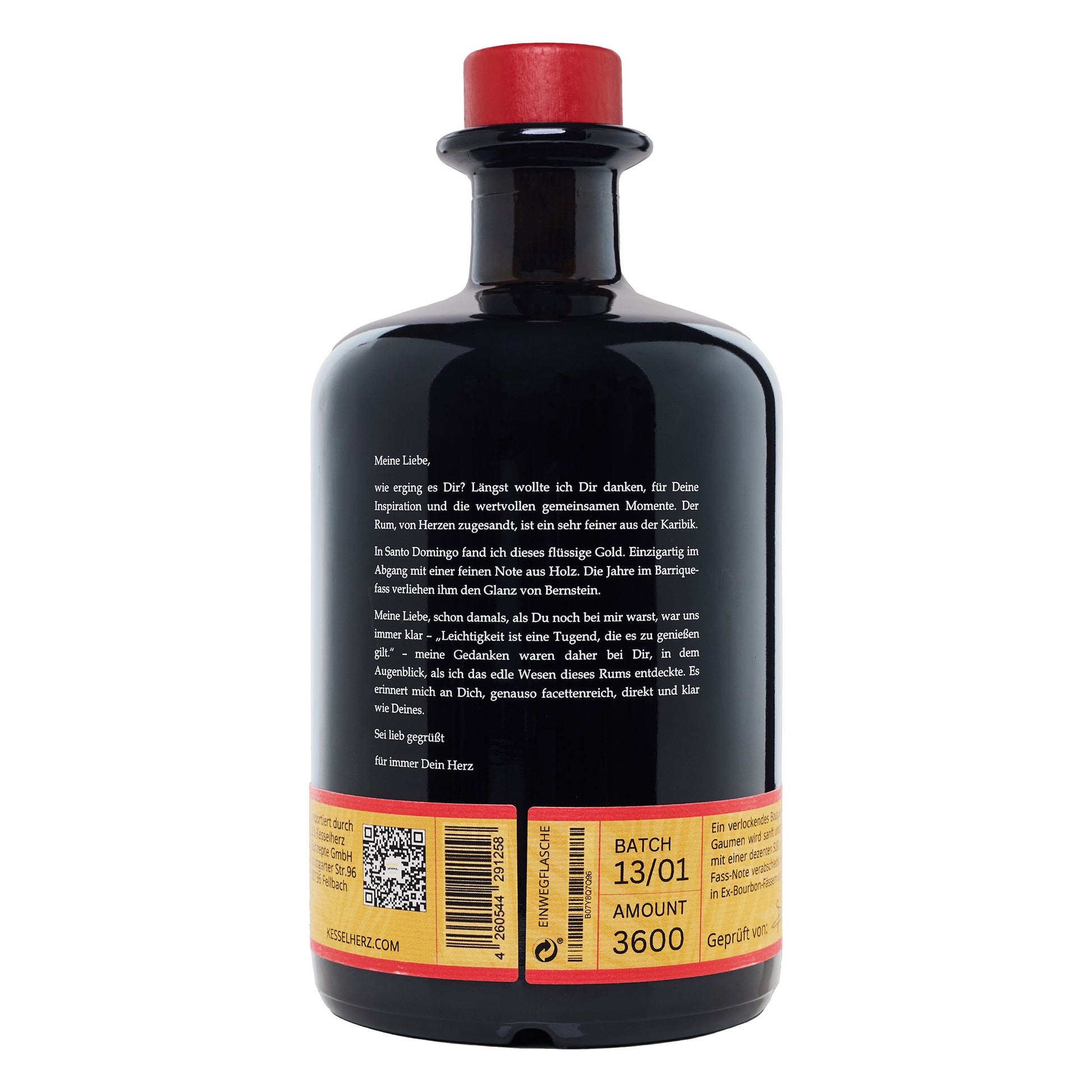 Rückseite der Louis Santo Rum Flasche des Jahrgangs 12