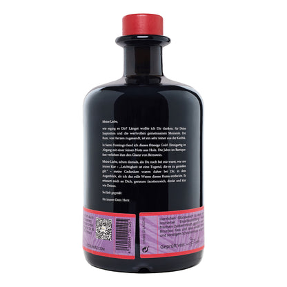 Rückseite der Louis Santo Rum Flasche des Jahrgangs 10 Sonderabfüllung 