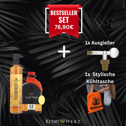 Louis Santo Premium Rum 12 Jahre & Bailando Passionsfrucht Rum Likör | inkl. Ausgießer und Kühlbeutel
