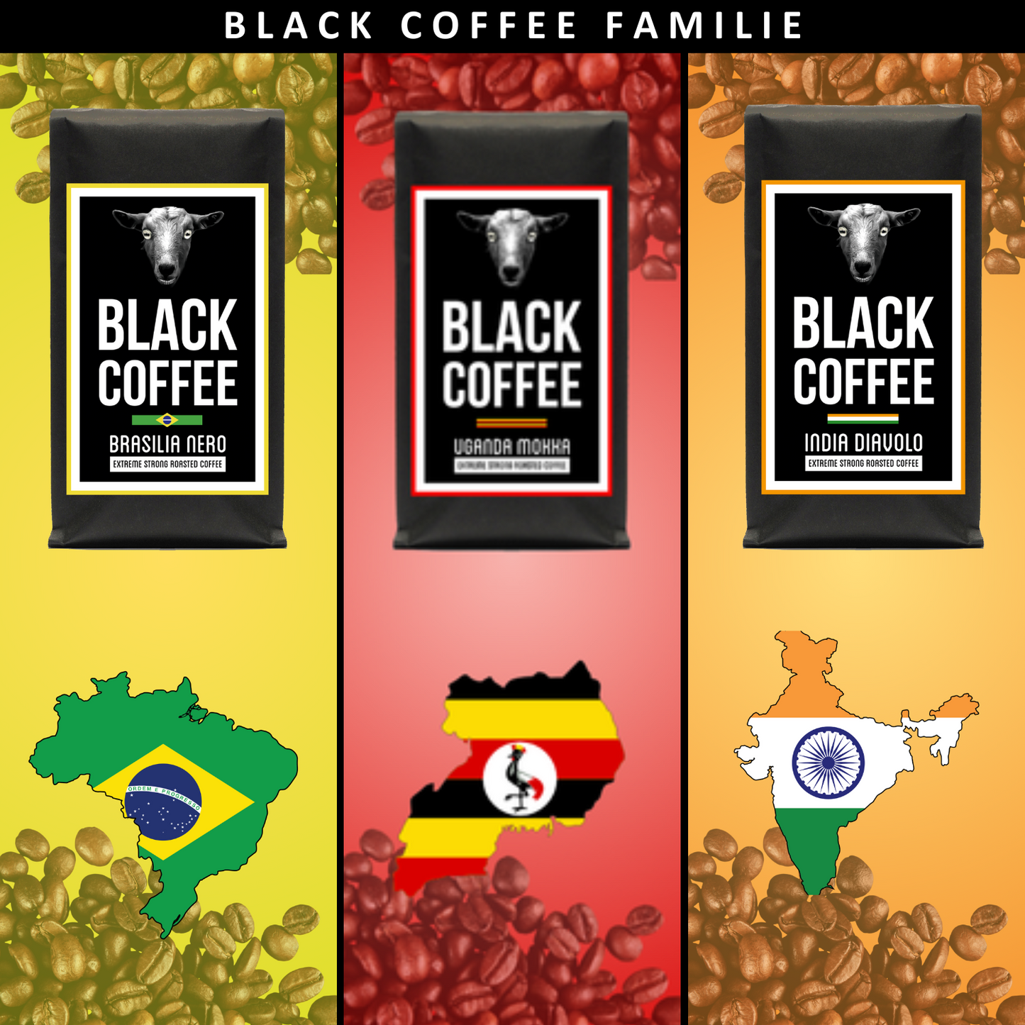 Black Coffee Uganda Mokka | 100% Robusta | Ganze Bohnen | Viel Koffein