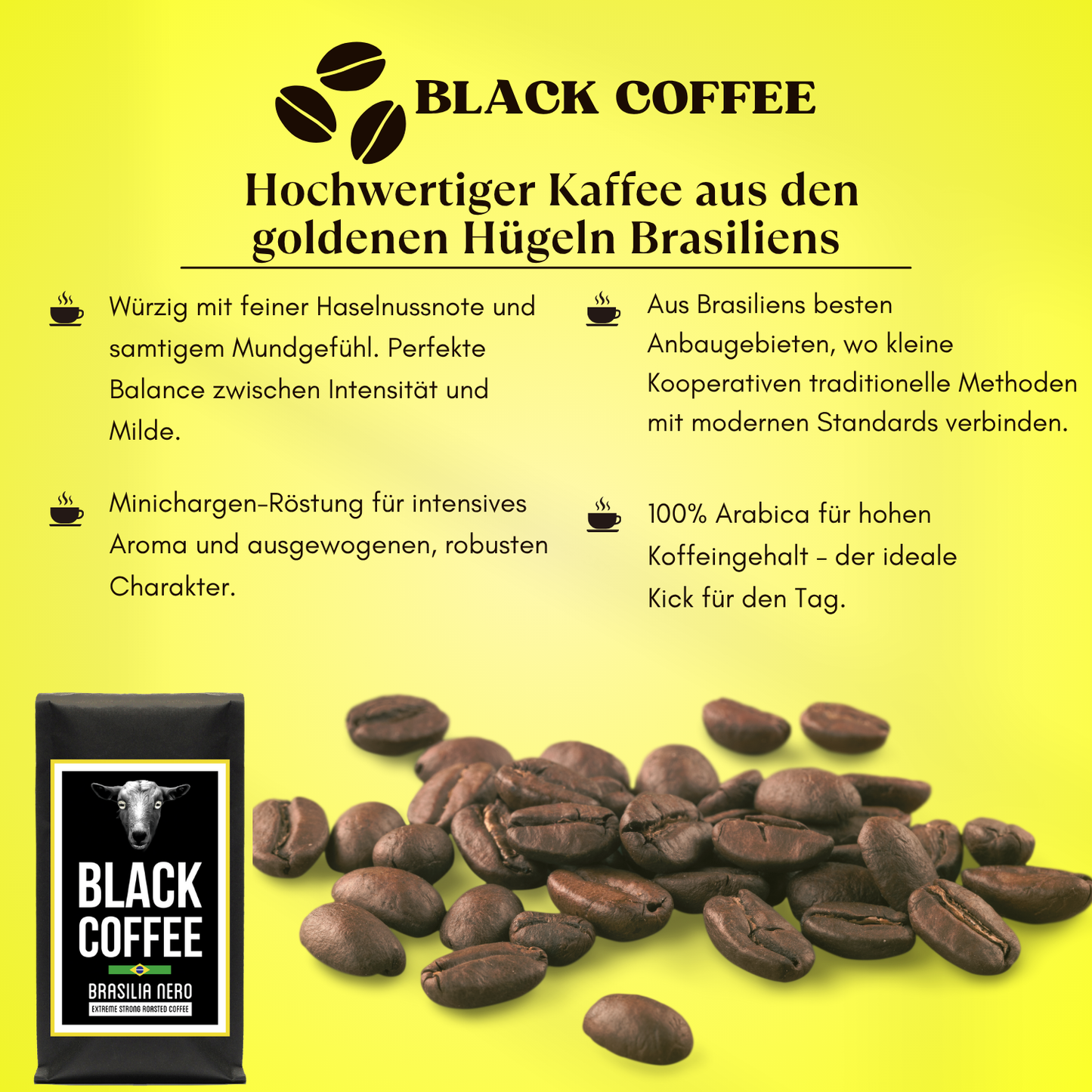Black Coffee Brasilia Nero | 100% Arabica | Dunkle Röstung | Viel Koffein
